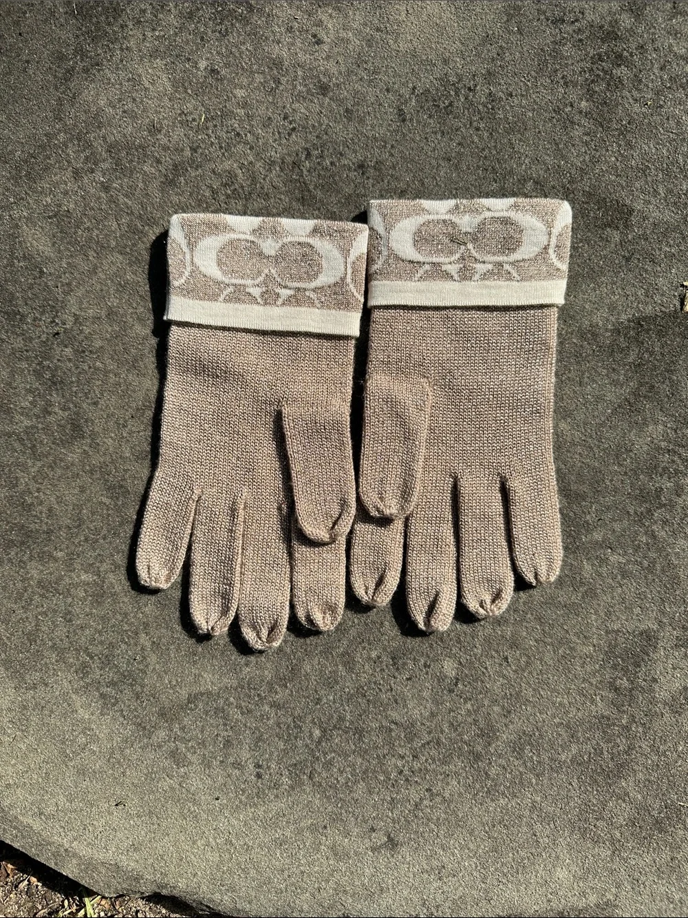 Coach Taupe Knit Gloves with Signature Cuff